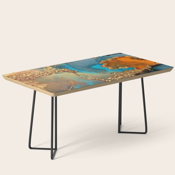 Abstract Blue And Gold Autumn Marble Coffee Table Gallery Image 1