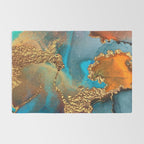 Abstract Blue And Gold Autumn Marble Rug Gallery Image 2