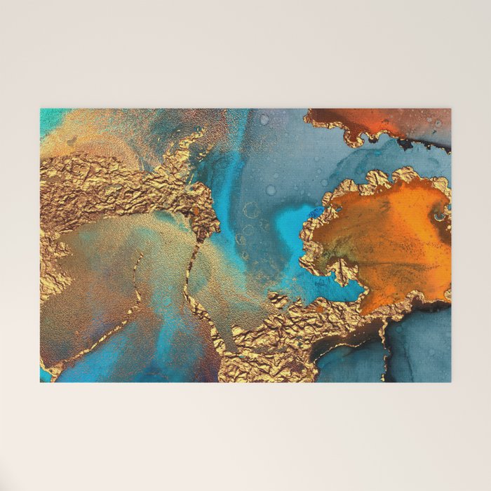 Abstract Blue And Gold Autumn Marble Welcome Mat Gallery Image 1