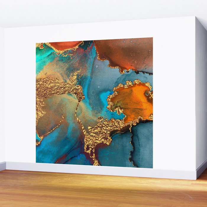 Abstract Blue And Gold Autumn Marble Wall Mural Gallery Image 2