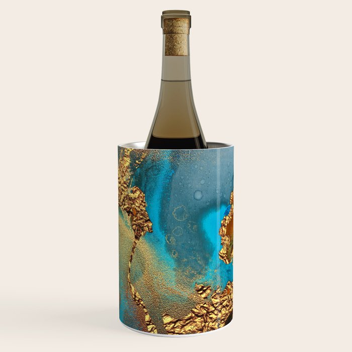 Abstract Blue And Gold Autumn Marble Wine Chiller Gallery Image 1