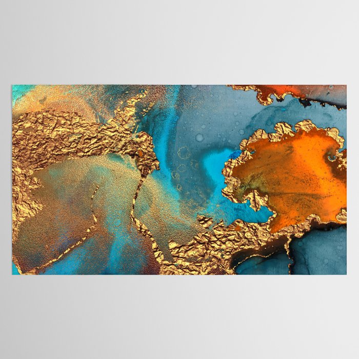 Abstract Blue And Gold Autumn Marble Tablecloth Gallery Image 2