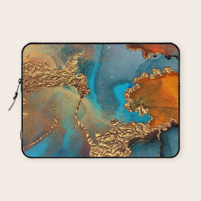 Abstract Blue And Gold Autumn Marble Laptop Sleeve Gallery Image 1