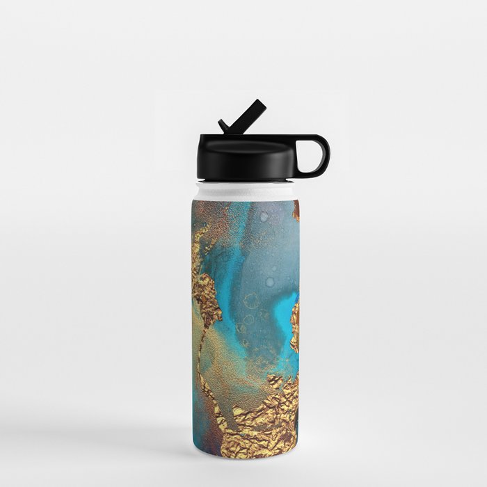 Abstract Blue And Gold Autumn Marble Water Bottle Gallery Image 1