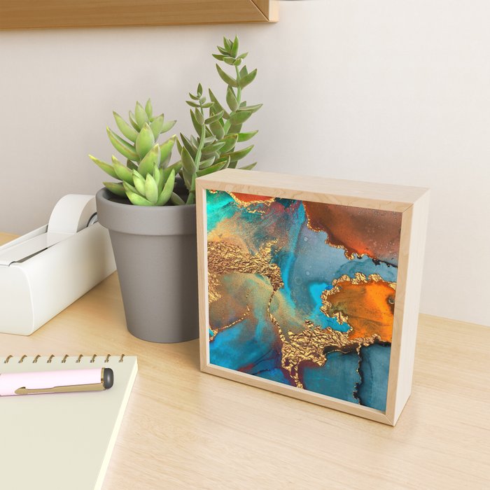 Abstract Blue And Gold Autumn Marble Mini Art Print Gallery Image 2