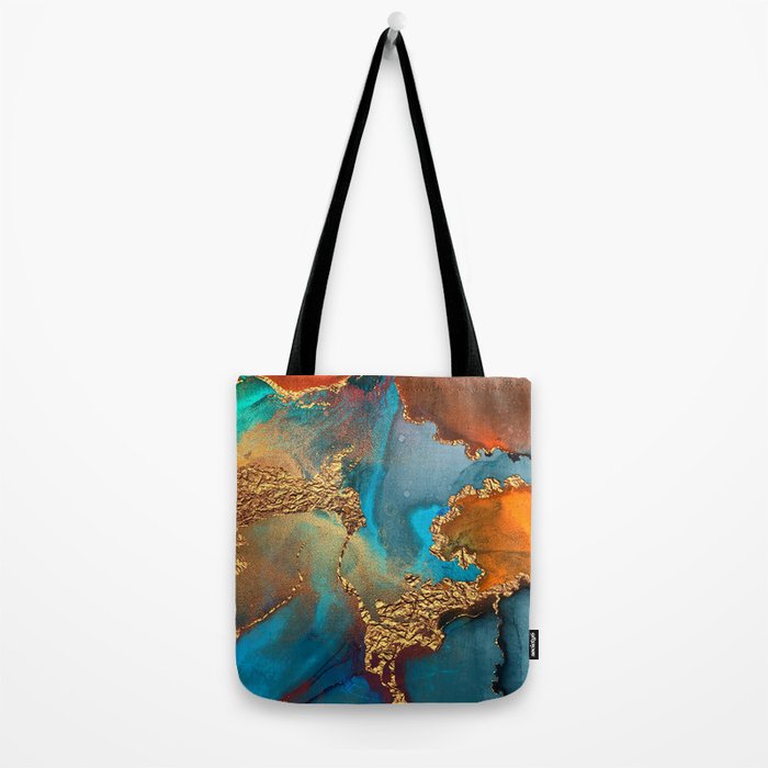Abstract Blue And Gold Autumn Marble Tote Bag Gallery Image 2