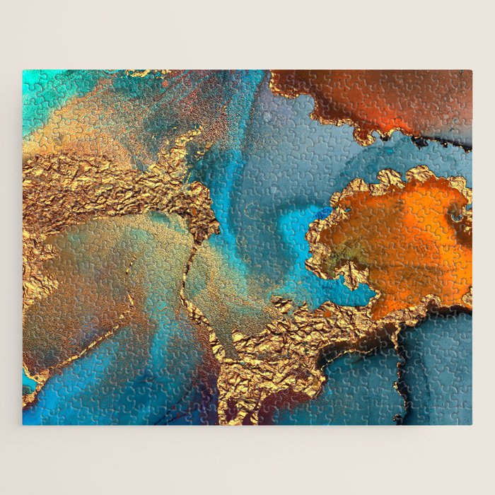 Abstract Blue And Gold Autumn Marble Jigsaw Puzzle Gallery Image 1