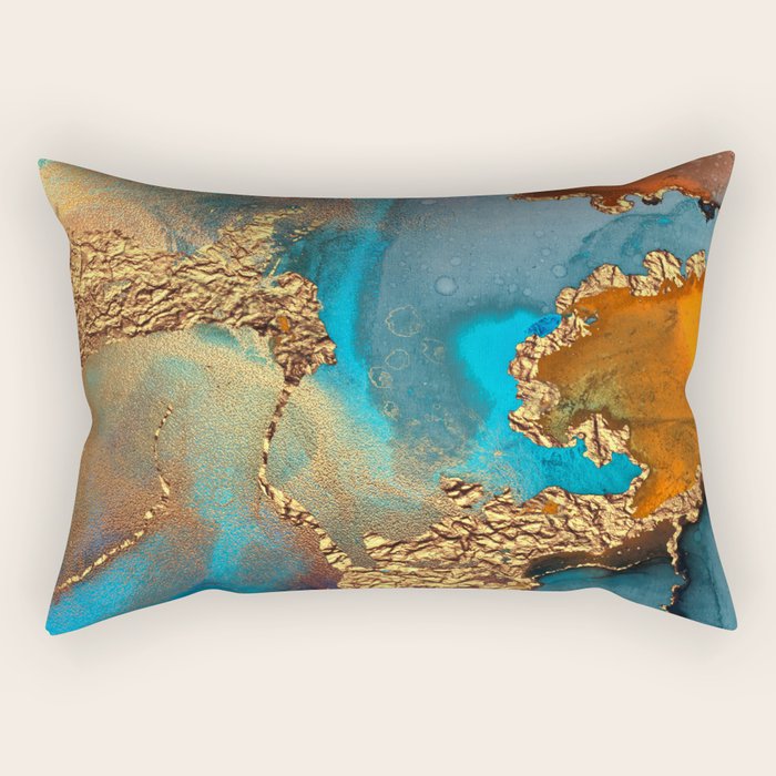 Abstract Blue And Gold Autumn Marble Rectangular Pillow Gallery Image 2