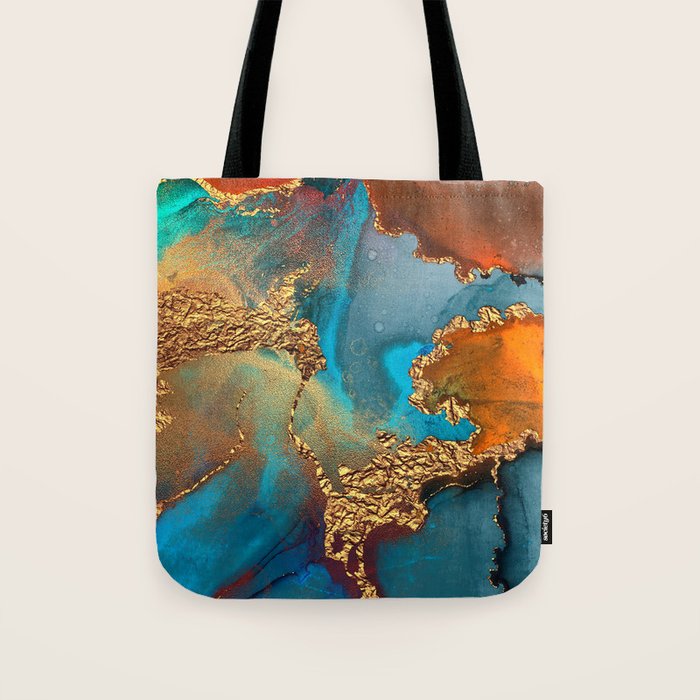 Abstract Blue And Gold Autumn Marble Tote Bag Gallery Image 1
