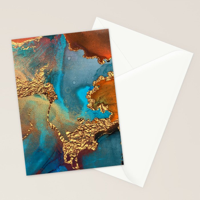 Abstract Blue And Gold Autumn Marble Stationery Card Gallery Image 2