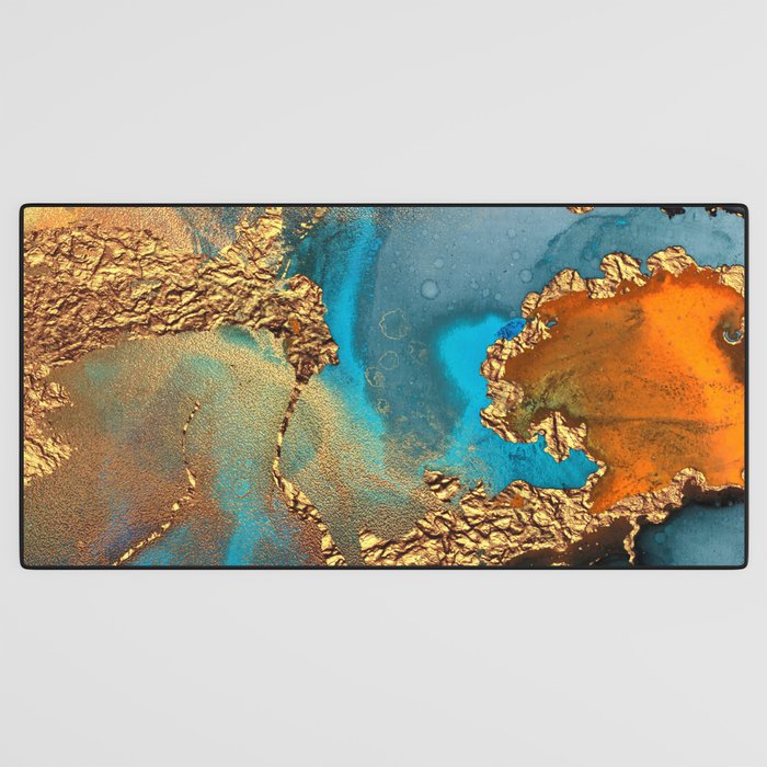 Abstract Blue And Gold Autumn Marble Desk Mat Gallery Image 3