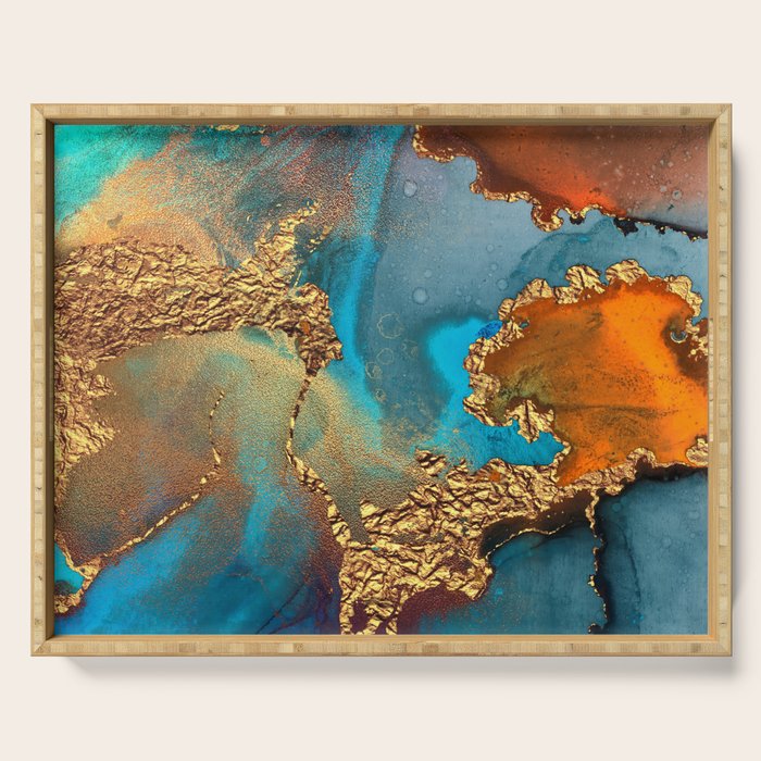 Abstract Blue And Gold Autumn Marble Serving Tray Gallery Image 1