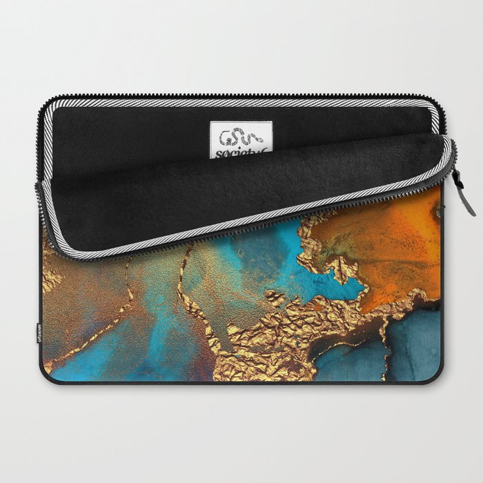 Abstract Blue And Gold Autumn Marble Laptop Sleeve Gallery Image 2