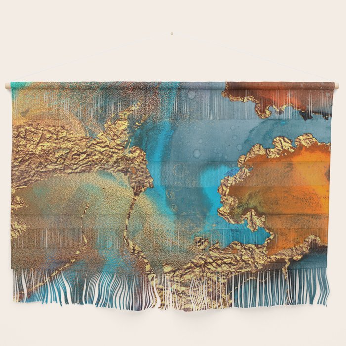 Abstract Blue And Gold Autumn Marble Wall Hanging Gallery Image 1