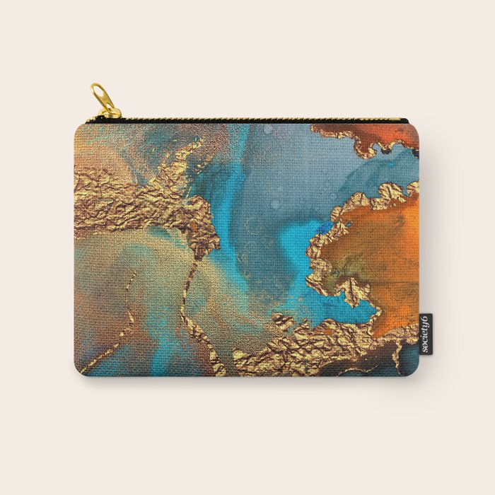 Abstract Blue And Gold Autumn Marble Carry All Pouch Gallery Image 1