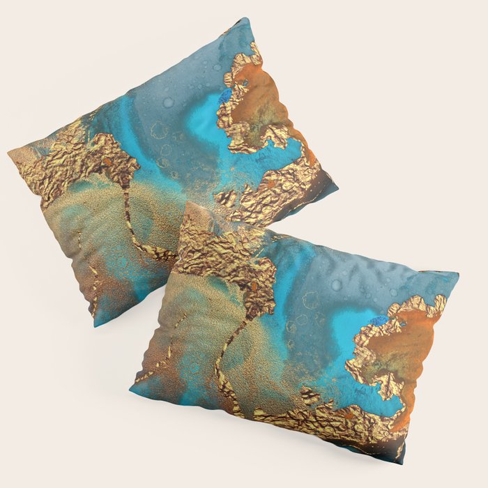 Abstract Blue And Gold Autumn Marble Pillow Sham Gallery Image 3