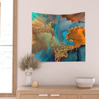 Abstract Blue And Gold Autumn Marble Wall Tapestry Gallery Image 2