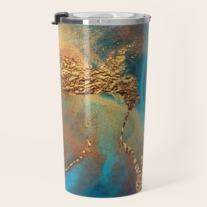 Abstract Blue And Gold Autumn Marble Travel Mug Gallery Image 3