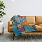 Abstract Blue And Gold Autumn Marble Throw Blanket Gallery Image 1