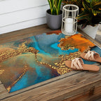 Abstract Blue And Gold Autumn Marble Outdoor Rug Gallery Image 2
