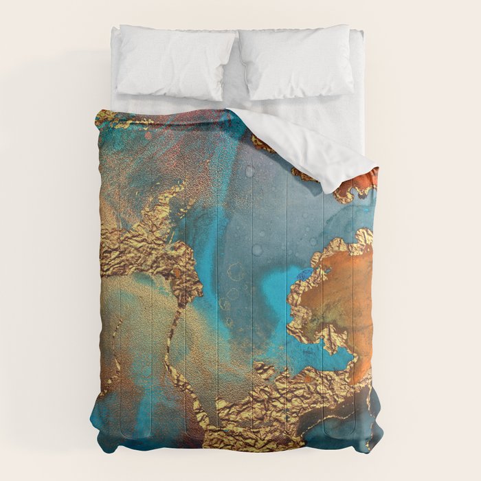 Abstract Blue And Gold Autumn Marble Comforter Gallery Image 6