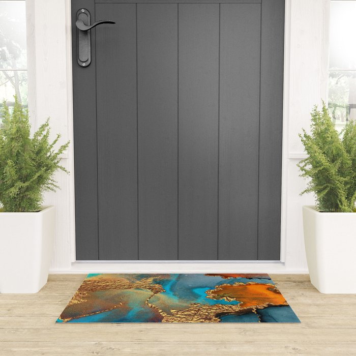 Abstract Blue And Gold Autumn Marble Welcome Mat Gallery Image 3