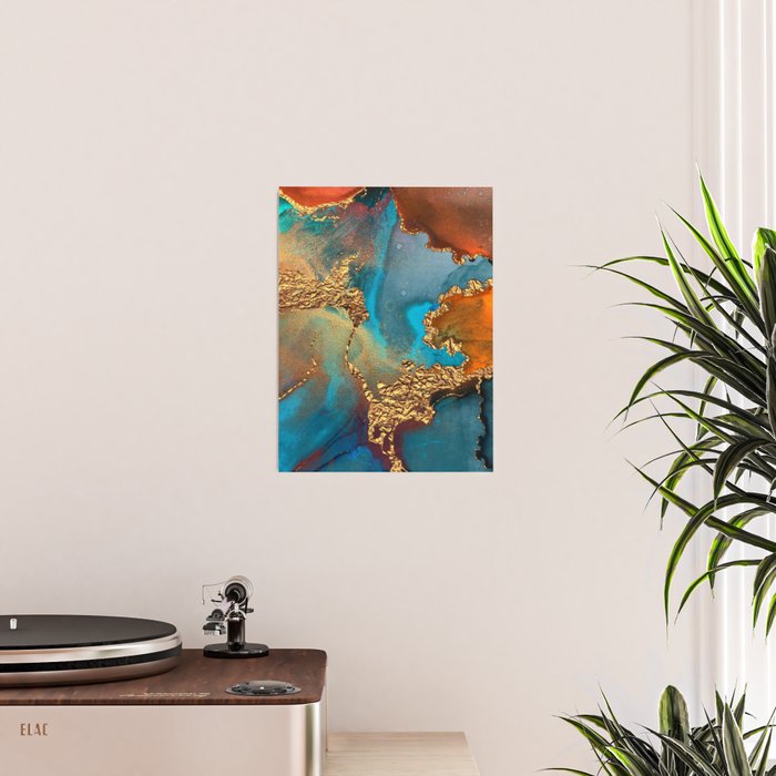 Abstract Blue And Gold Autumn Marble Poster Gallery Image 2