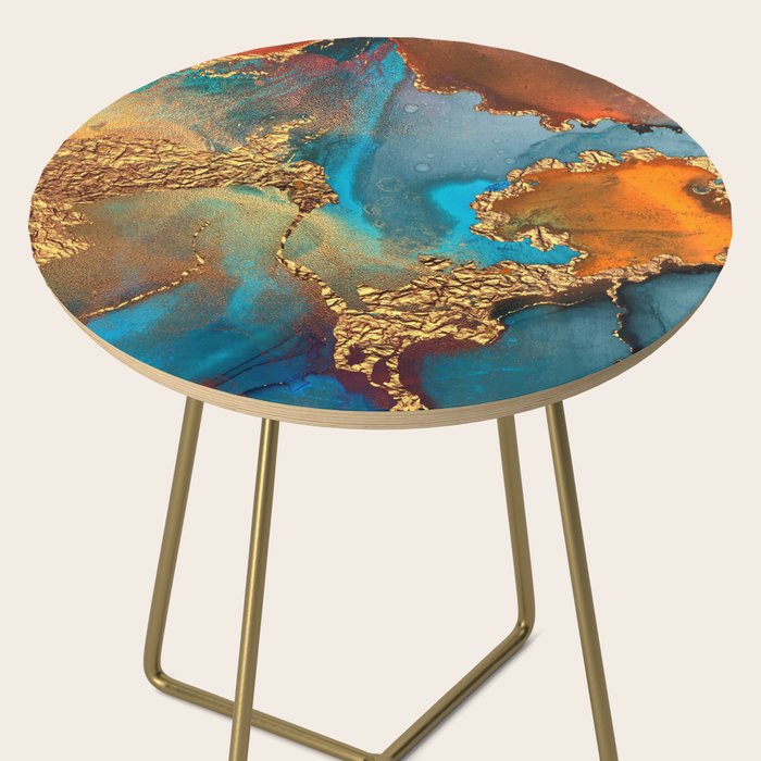 Abstract Blue And Gold Autumn Marble Side Table Gallery Image 2