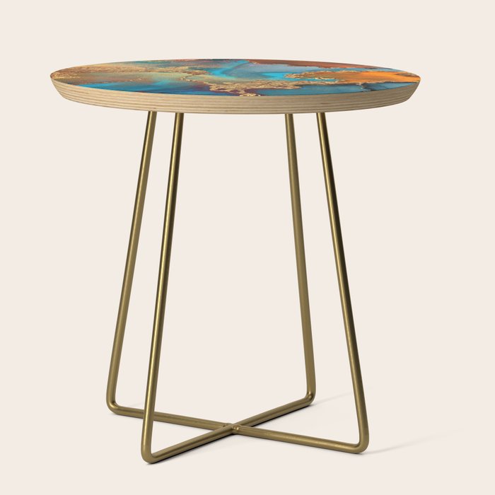 Abstract Blue And Gold Autumn Marble Side Table Gallery Image 1