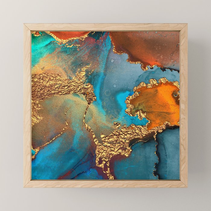 Abstract Blue And Gold Autumn Marble Mini Art Print Gallery Image 1