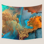 Abstract Blue And Gold Autumn Marble Wall Tapestry Gallery Image 4