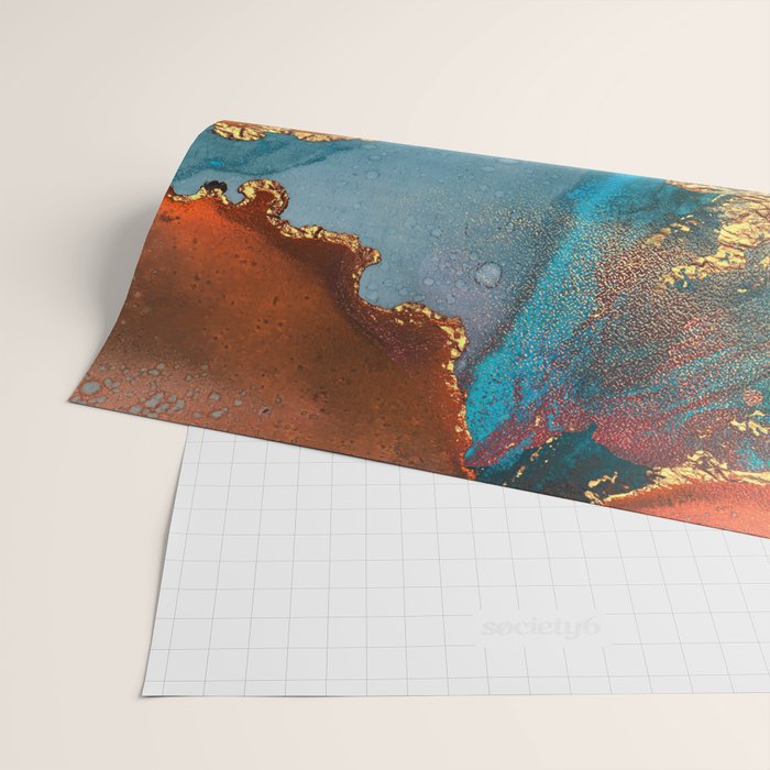 Abstract Blue And Gold Autumn Marble Wrapping Paper Gallery Image 2