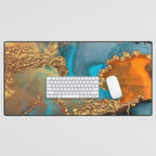 Abstract Blue And Gold Autumn Marble Desk Mat Gallery Image 1