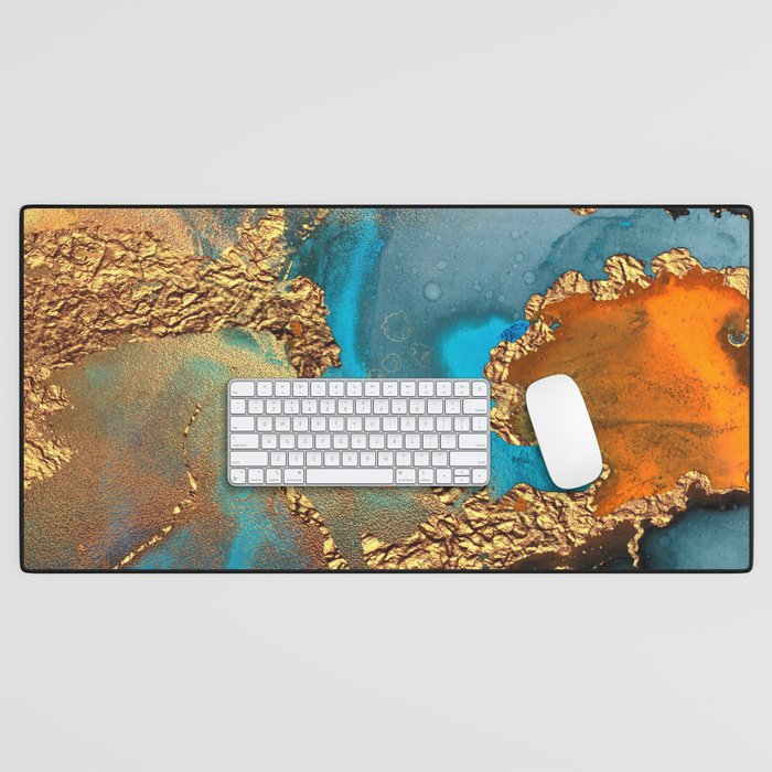 Abstract Blue And Gold Autumn Marble Desk Mat Gallery Image 1