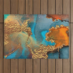 Abstract Blue And Gold Autumn Marble Outdoor Rug Gallery Image 1