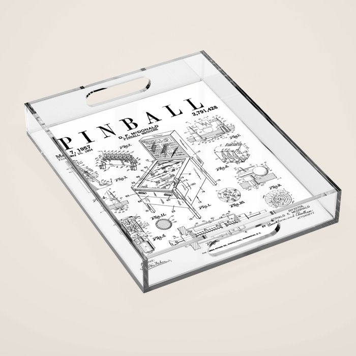 Pinball Arcade Gaming Machine Vintage Gamer Patent Print Acrylic Tray Gallery Image 1