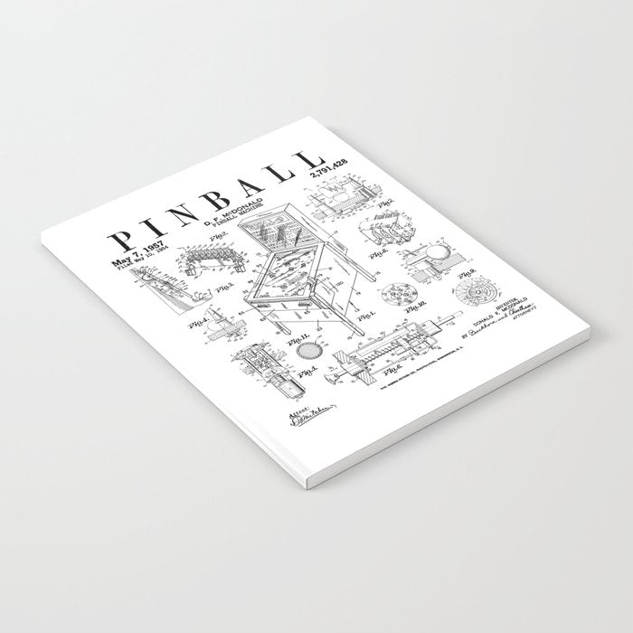 Pinball Arcade Gaming Machine Vintage Gamer Patent Print Notebook Gallery Image 1