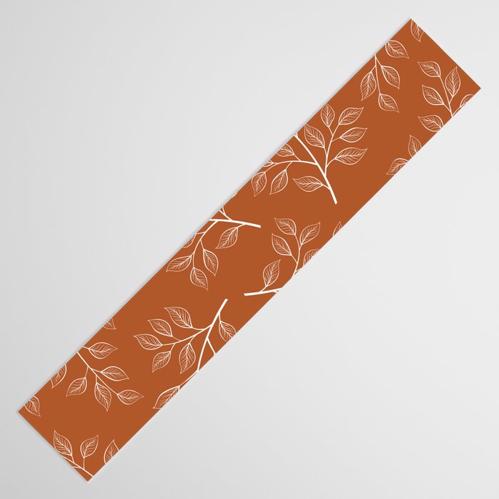 Delicate White Leaves and Branch on a Rust Orange Background Table Runner Gallery Image 3