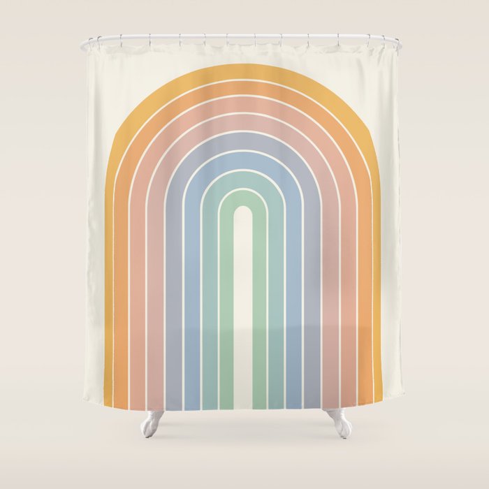 Gradient Arch XIII Retro Mid Century Modern Rainbow Shower Curtain Gallery Image 1