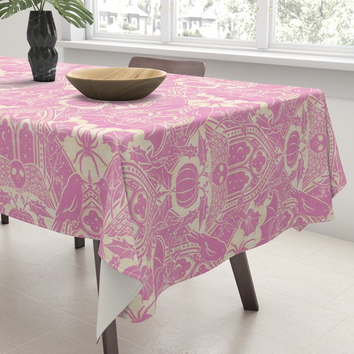 Gothic Halloween Damask - primrose and cream  Tablecloth Gallery Image 3