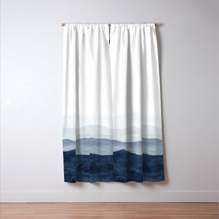 Indigo Abstract Watercolor Mountains Window Curtain Gallery Image 3