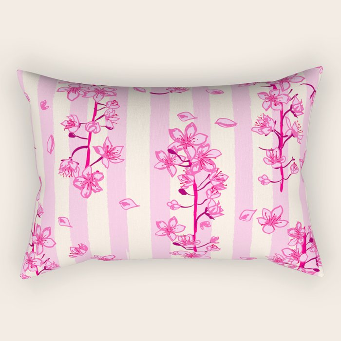Retro Pink Cherry Blossoms Rectangular Pillow Gallery Image 2