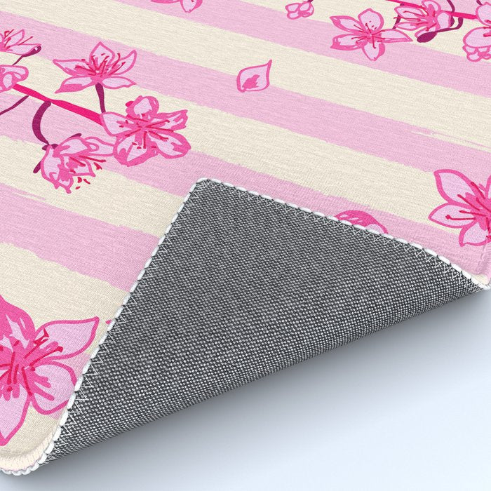 Retro Pink Cherry Blossoms Rug Gallery Image 4