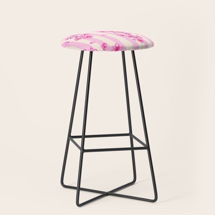 Retro Pink Cherry Blossoms Stool Gallery Image 1