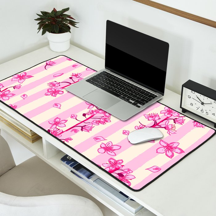 Retro Pink Cherry Blossoms Desk Mat Gallery Image 2