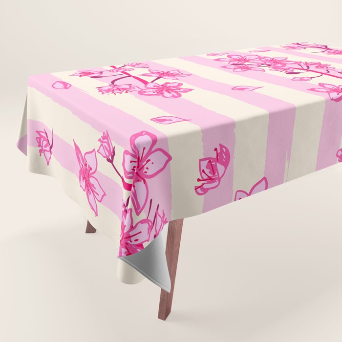 Retro Pink Cherry Blossoms Tablecloth Gallery Image 1
