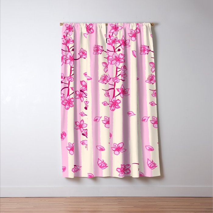 Retro Pink Cherry Blossoms Window Curtain Gallery Image 3