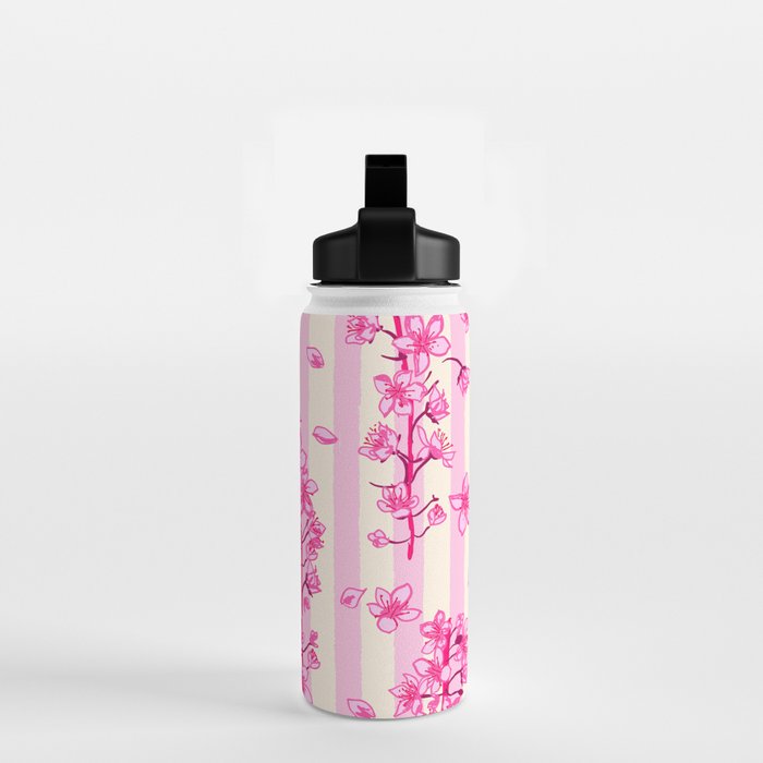 Retro Pink Cherry Blossoms Water Bottle Gallery Image 2