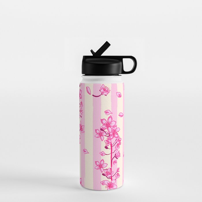 Retro Pink Cherry Blossoms Water Bottle Gallery Image 1
