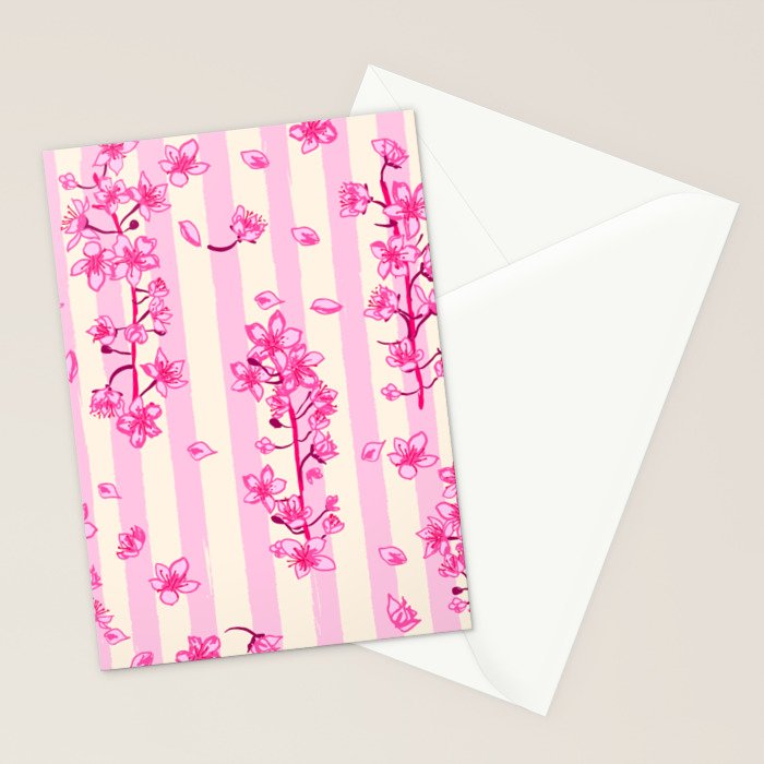 Retro Pink Cherry Blossoms Stationery Card Gallery Image 2